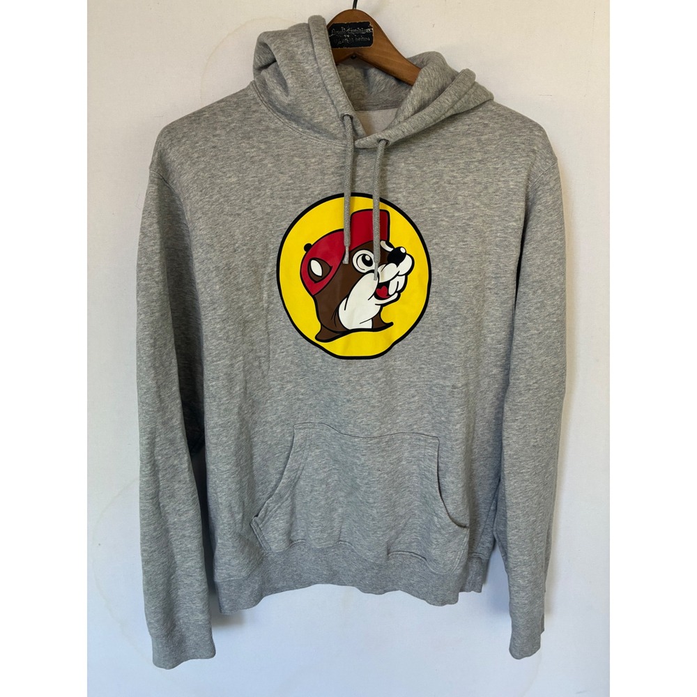 Buc-ee's Logo Heather Gray Pullover Hoodie Sweatshirt Medium Unisex